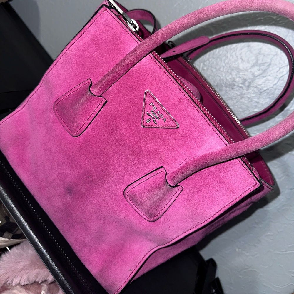 PRADA 2 way hot pink suede tote